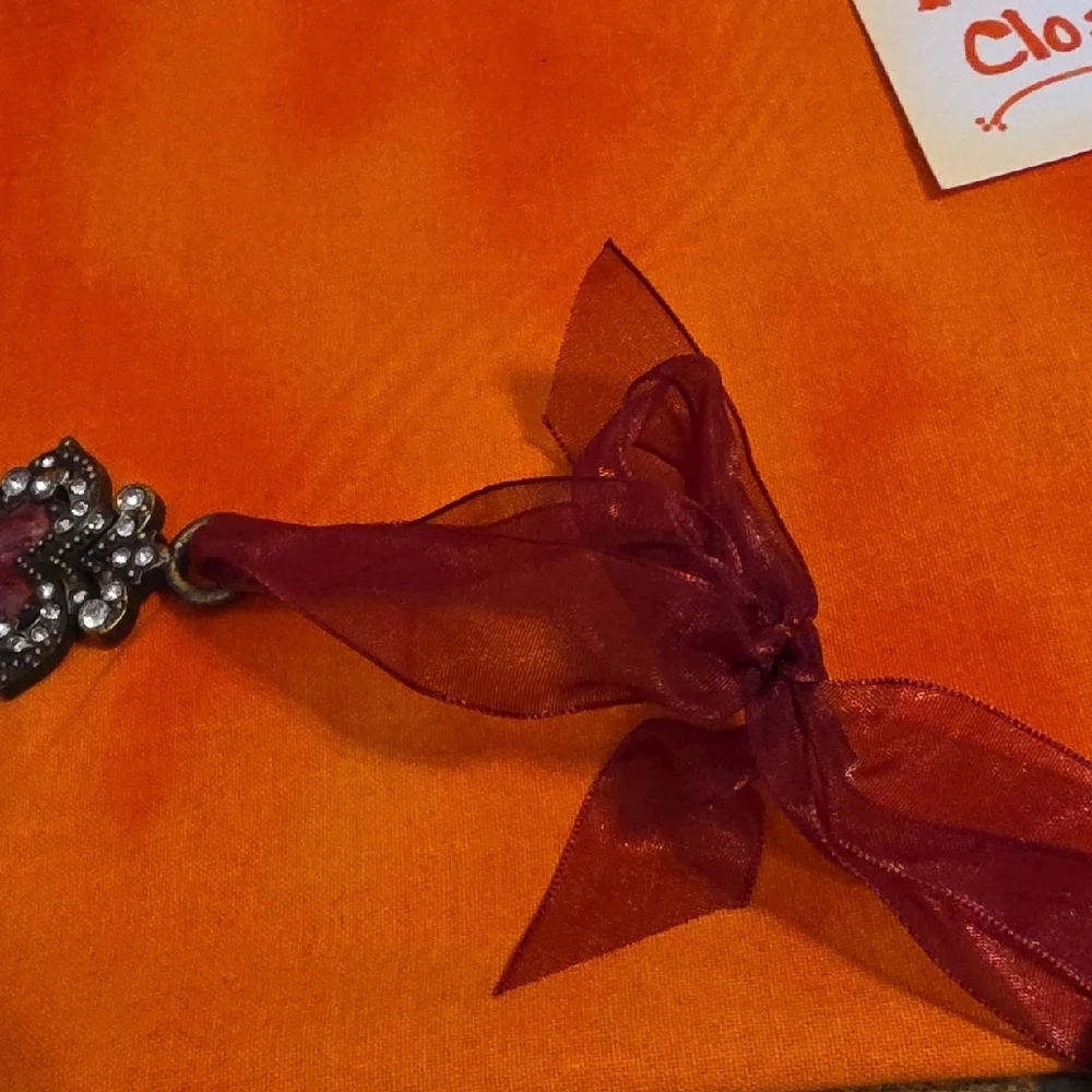 Kirklands Decorative Cross Ornament Red Silver Crystals Pearl